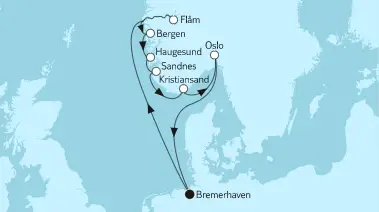 Mein Schiff 1 Route 2023: Norwegen mit Flam
