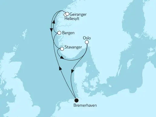 Mein Schiff 1 Route 2023: Norwegen mit Geirangerfjord