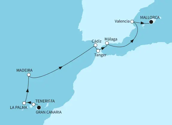 Mein Schiff 1 Route 2024: Gran Canaria bis Mallorca
