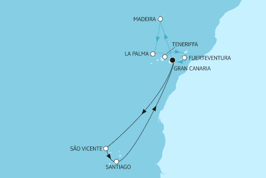 Mein Schiff 1 Route 2024: Kanaren mit Madeira 2 & Kapverdische Inseln 1