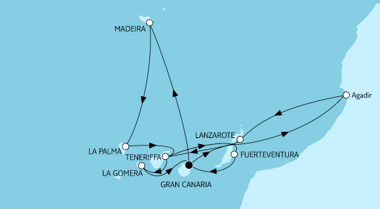 Mein Schiff 1 Route 2024: Kanaren mit Madeira 2 & Lanzarote