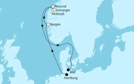 Mein Schiff 1 Route 2024: Norwegen mit Geirangerfjord