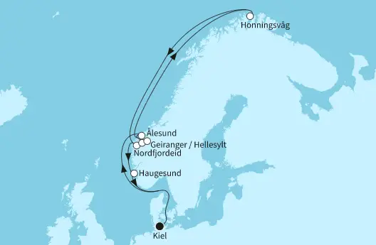 Mein Schiff 1 Route 2024: Norwegen mit Nordkap