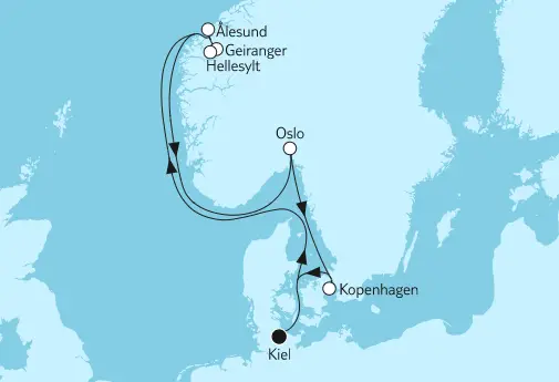 Mein Schiff 1 Route 2024: Norwegen mit Oslo