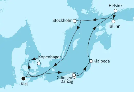 Mein Schiff 1 Route 2024: Ostsee mit Helsinki & Stockholm