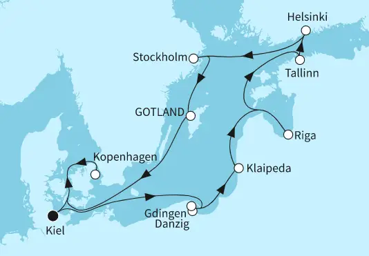 Mein Schiff 1 Route 2024: Ostsee mit Riga & Helsinki