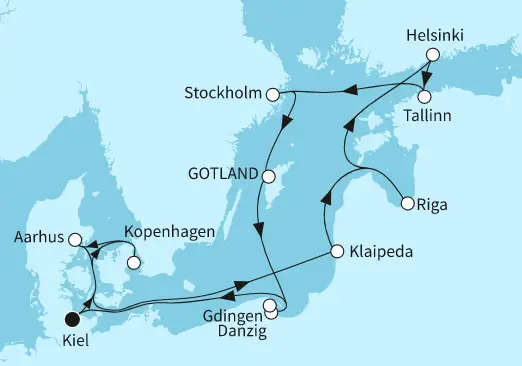 Mein Schiff 1 Route 2024: Ostsee mit Stockholm