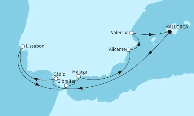 Mein Schiff 1 Route 2024: Westliches Mittelmeer mit Lissabon