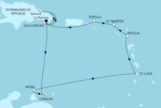 Mein Schiff 2 Route 2022: Karibische Inseln