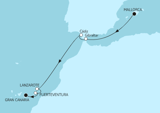 Mein Schiff 2 Route 2022: Mallorca bis Gran Canaria