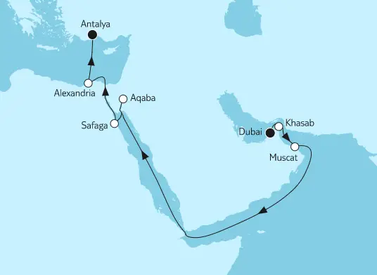 Mein Schiff 2 Route 2024: Dubai bis Östliches Mittelmeer