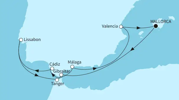 Mein Schiff 2 Route 2024: Westliches Mittelmeer mit Cadiz