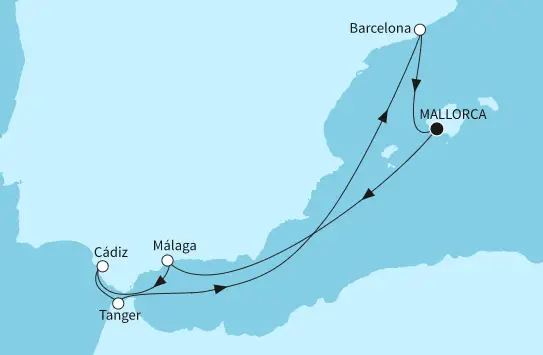 Mein Schiff 2 Route 2024: Westliches Mittelmeer mit Malaga