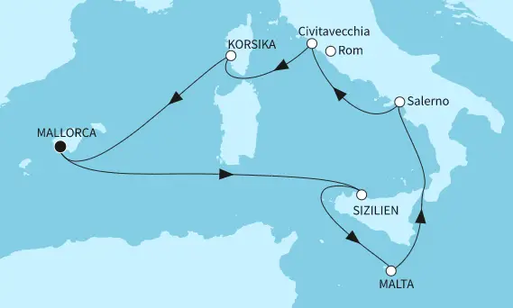 Mein Schiff 2 Route 2024: Westliches Mittelmeer mit Malta
