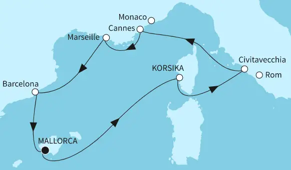 Mein Schiff 2 Route 2024: Westliches Mittelmeer mit Marseille