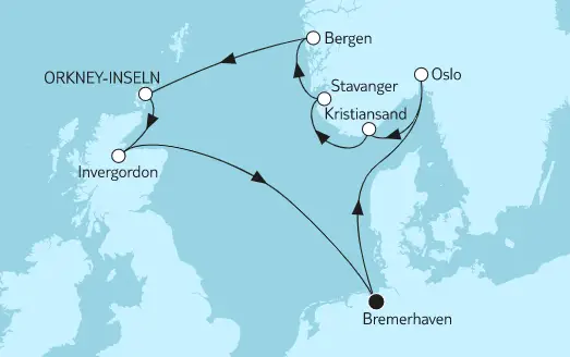 Mein Schiff 3 Route 2022: Norwegen mit Orkney-Inseln