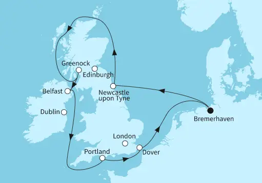 Mein Schiff 3 Route 2024: Grossbritannien mit Newcastle