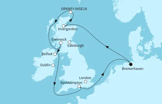 Mein Schiff 3 Route 2024: Grossbritannien & Orkney-Inseln