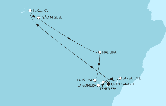 Mein Schiff 4 Route 2022: Kanaren mit Azoren