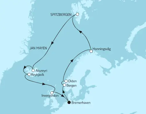 Mein Schiff 4 Route 2022: Norwegen mit Spitzbergen & Island
