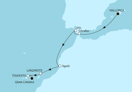 Mein Schiff 4 Route 2023: Mallorca bis Gran Canaria