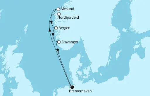 Mein Schiff 4 Route 2024: Norwegen mit Bergen