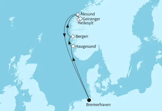 Mein Schiff 4 Route 2024: Norwegen mit Geirangerfjord