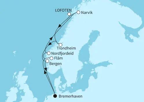 Mein Schiff 4 Route 2024: Norwegen mit Narvik