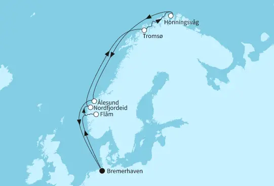 Mein Schiff 4 Route 2024: Norwegen mit Nordkap & Flam