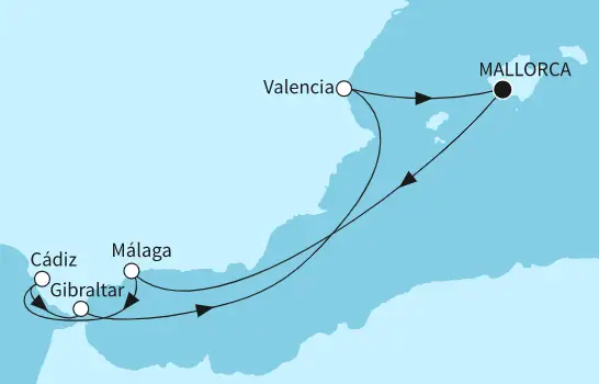 Mein Schiff 4 Route 2024: Westliches Mittelmeer mit Cadiz