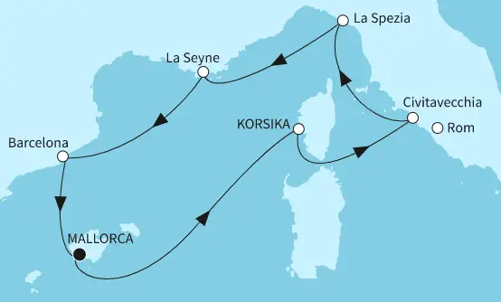 Mein Schiff 4 Route 2024: Westliches Mittelmeer mit Korsika