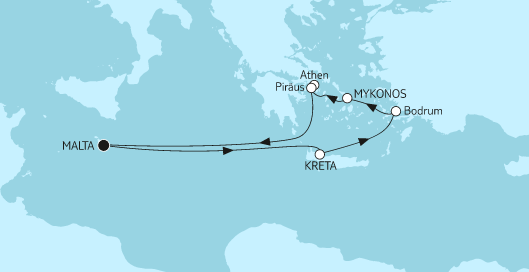 Mein Schiff 5 Route 2022: Griechenland ab Malta