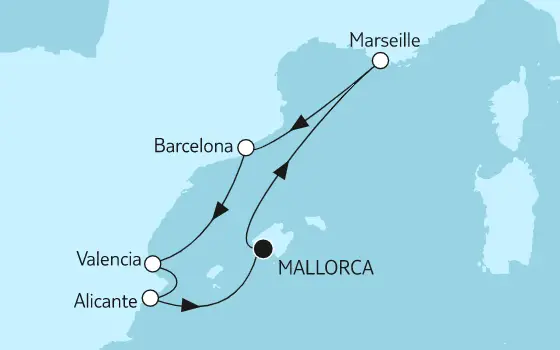 Mein Schiff 5 Route 2022: Mittelmeer mit Alicante