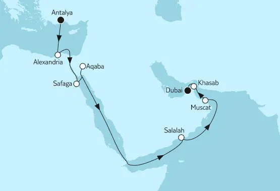Mein Schiff 5 Route 2022: Östliches Mittelmeer bis Dubai