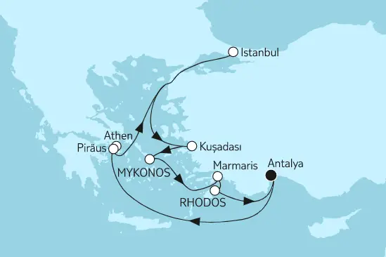 Mein Schiff 5 Route 2022: Östliches Mittelmeer mit Rhodos