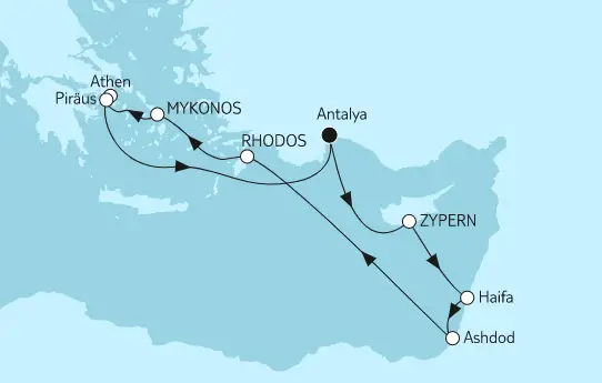 Mein Schiff 5 Route 2022: Östliches Mittelmeer mit Zypern
