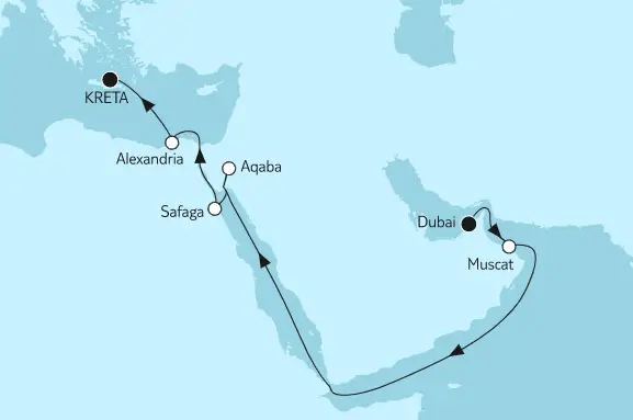 Mein Schiff 5 Route 2023: Dubai bis Heraklion