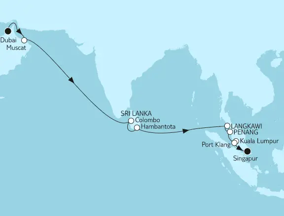 Mein Schiff 5 Route 2023: Dubai bis Singapur
