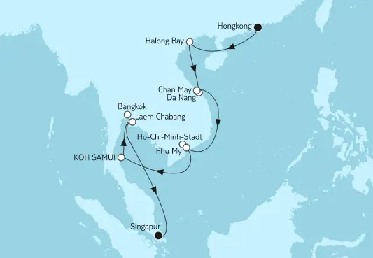 Mein Schiff 5 Route 2023: Hongkong bis Singapur