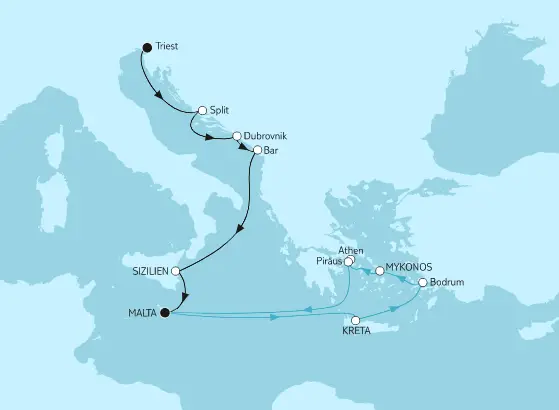 Mein Schiff 5 Route 2023: Mittelmeer mit Sizilien