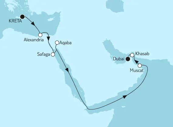 Mein Schiff 5 Route 2023: Östliches Mittelmeer mit Dubai