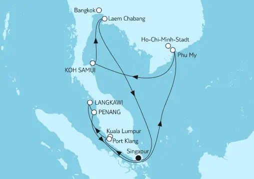 Mein Schiff 5 Route 2024: Asien & Singapur