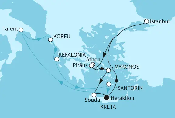 Mein Schiff 5 Route 2024: Östliches Mittelmeer mit Kreta und Korfu