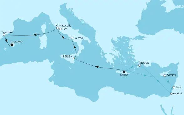 Mein Schiff 5 Route 2024: Kreta bis Mallorca