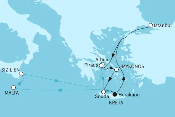 Mein Schiff 5 Route 2024: Östliches Mittelmeer mit Malta & Kreta