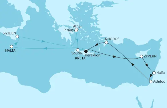 Mein Schiff 5 Route 2024: Östliches Mittelmeer mit Malta & Zypern