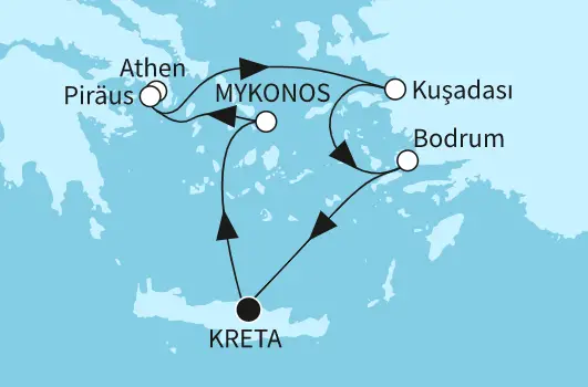 Mein Schiff 5 Route 2024: Östliches Mittelmeer mit Piräus