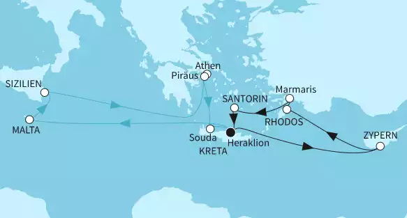 14 Nächte - Östliches Mittelmeer mit Rhodos & Malta