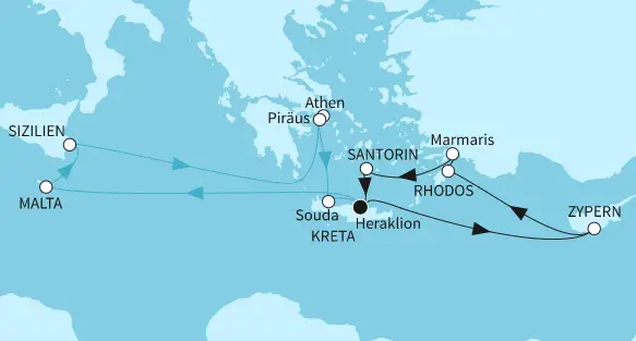 Mein Schiff 5 Route 2024: Östliches Mittelmeer mit Rhodos & Malta
