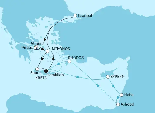 Mein Schiff 5 Route 2024: Östliches Mittelmeer mit Zypern & Kreta